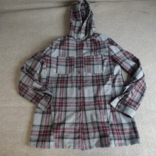 Pendleton Womens Jacket Medium Gray Plaid Wool Button Front Hooded Virgin Wool