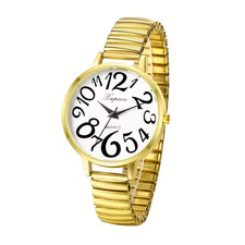 Women Analog Quartz Round Stretch Band Watch Large Arabic Numeral Scale Dial New