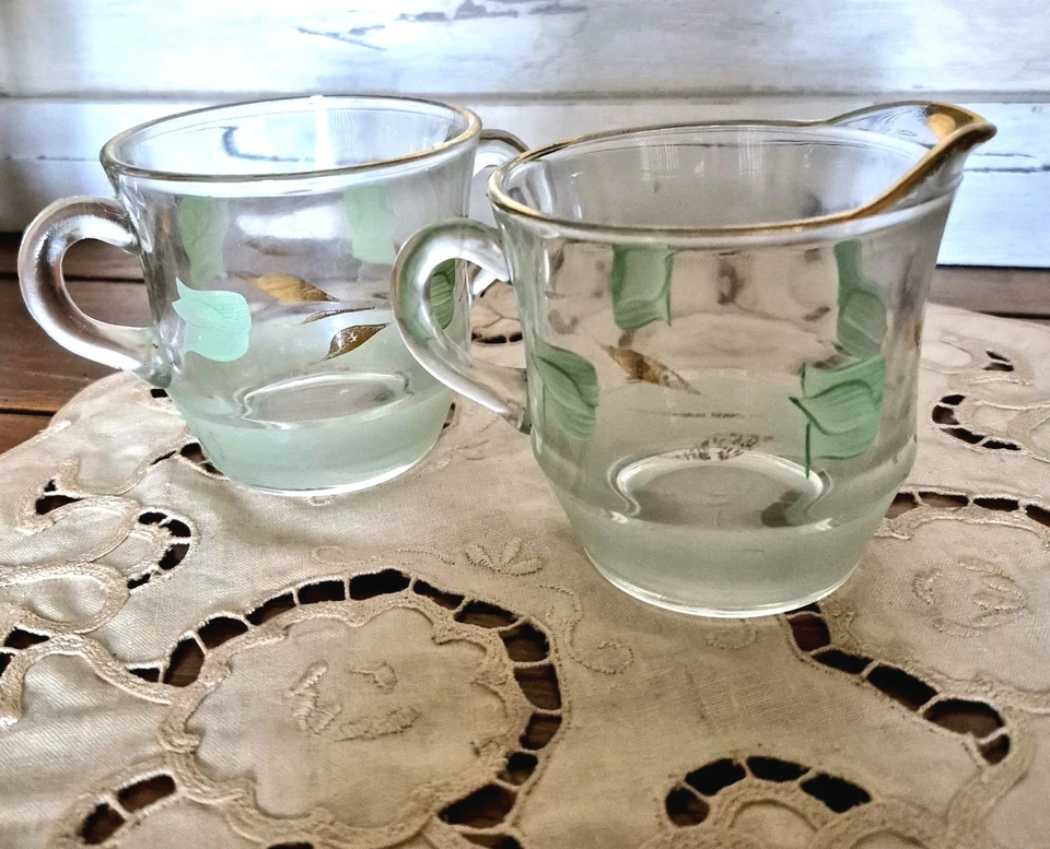 Vintage Art Deco Bartlet Collins Crema y Floral Verde Azúcar Foto 3 de 4