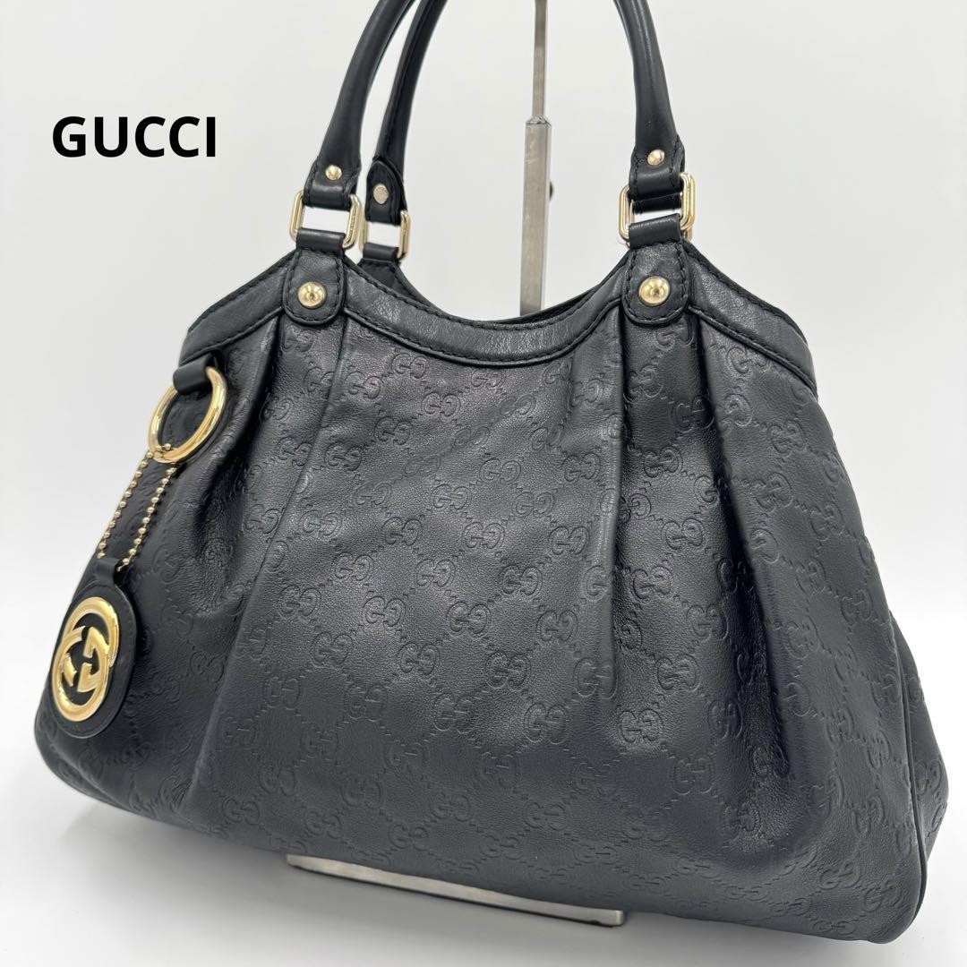 GUCCI GG Black Leather Tote Bag Authentic G06121785