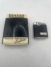 Vintage Ronson Essex Lighter Leather, Silver Art Deco In Box