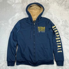 Y2K Aeropostale Hoodie L Blue Aero New York Sherpa Lined Full Zip Fleece Jacket