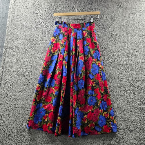Vintage Fletcher Jones Womens A-line Midi Skirt Size 8 Red Blue Floral Liberty - Picture 8 of 14