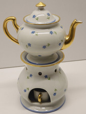 -BELLE TISANIERE THEIERE PORCELAINE LIMOGES S.A. fleurs bleues Dorures vitrine D