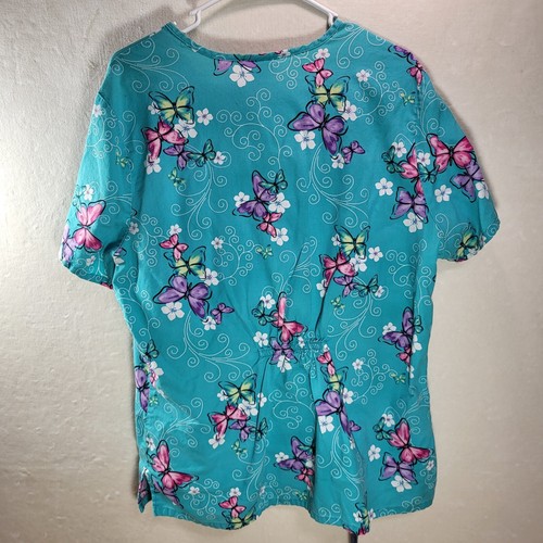 Scrubs W/ Butterflies Aqua Size Large With Medium Pants Set - Picture 5 of 9