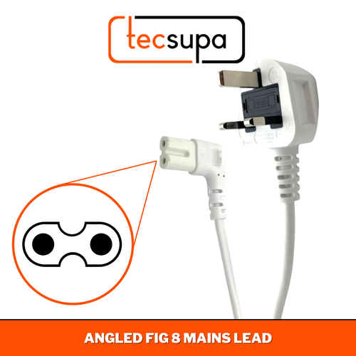 Long UK Mains Power Lead for LED / 4K TV's - Fig 8 2 Pin - 0.5-5m - Black/White - Picture 18 of 21