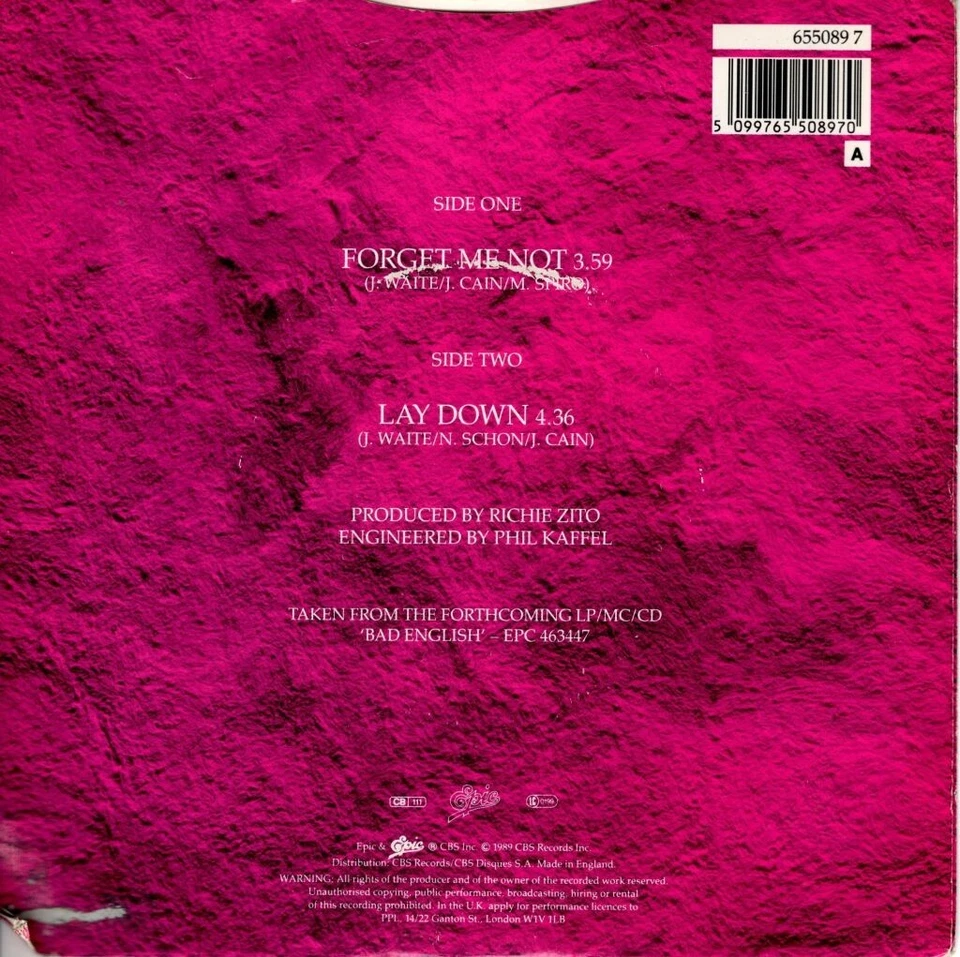 Bad English - Forget Me Not - 1989 - Epic 655089 - EX/VG+ - Image 2 of 4