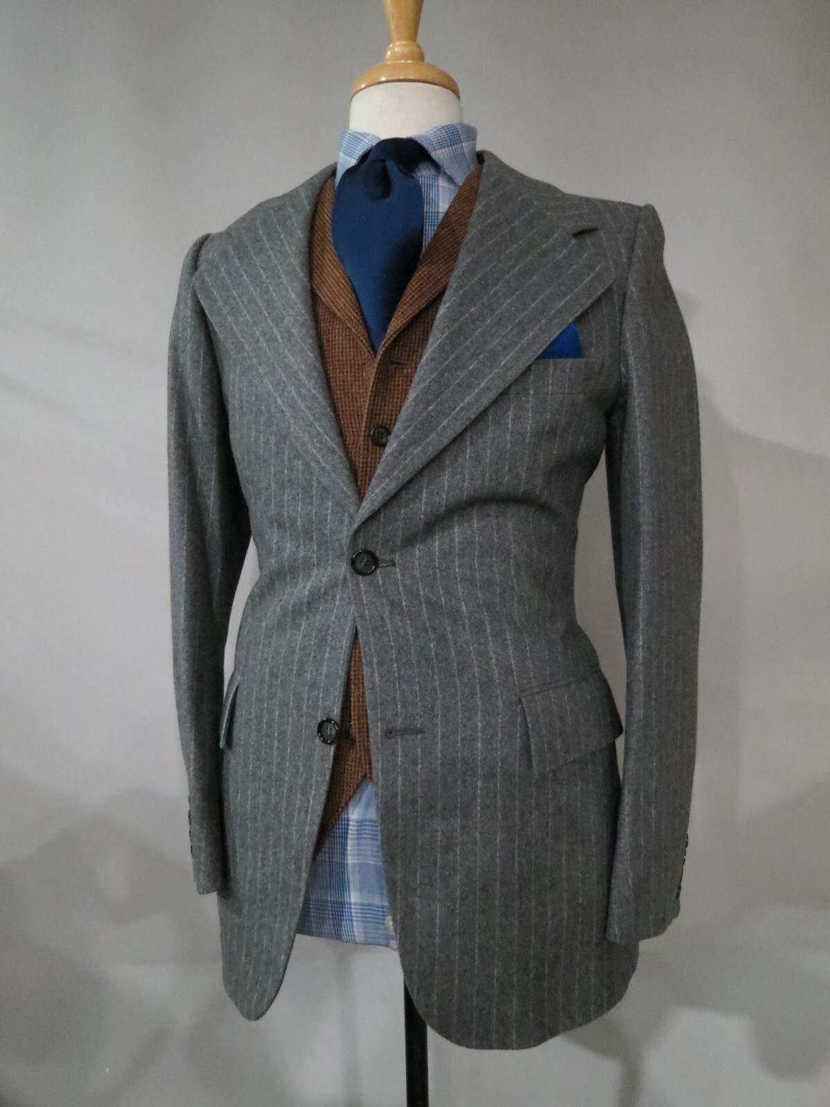 Giacca tuta Yves Saint Laurent France grigio fumo righe gesso lana pettinata 36 R