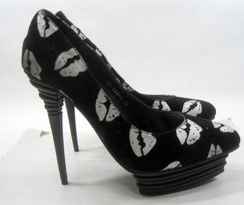 Black RED KISS 5.5"Stiletto HIGH HEEL POINTY TOE Shoes WOMEN Size 9 - Picture 7 of 10