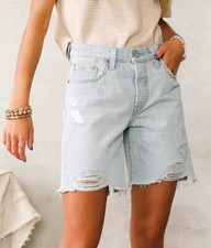 Levis 501 90s Denim Shorts Womens 29 Light Wash High Rise Distressed A19620006
