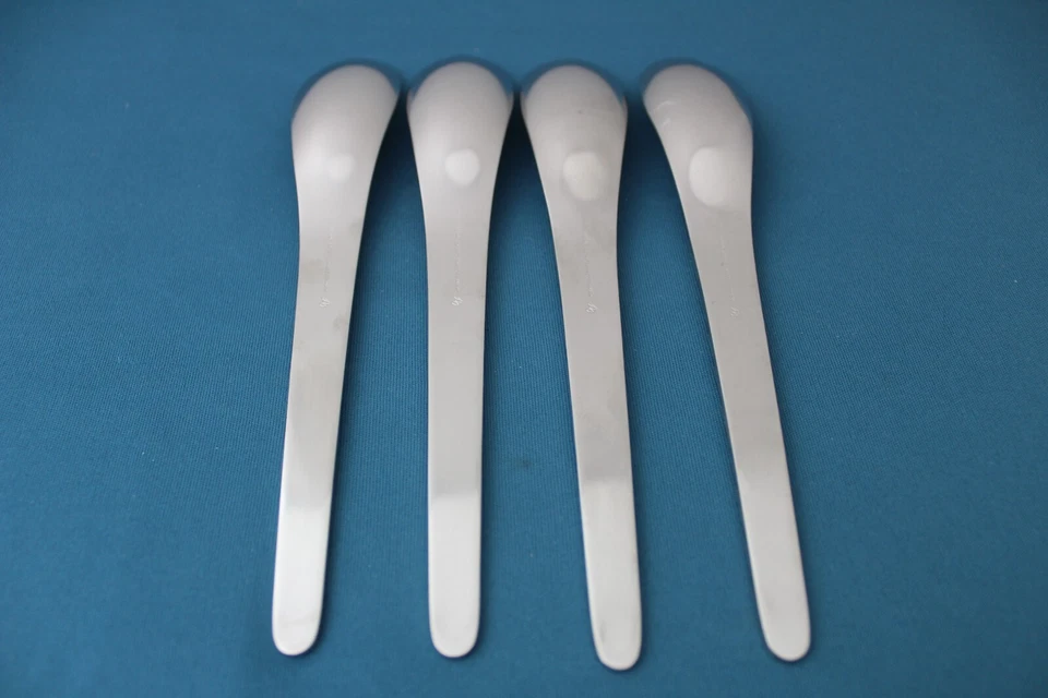 4 Place Oval Soup Spoons Georg Jensen ARNE JACOBSEN Satin Stainless Denmark 8" - Image 4 of 4