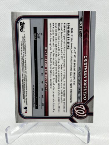 2022 Bowman Chrome Cristhian Vaquero 1st Mojo Refractor Nationals #BCP-157 - Picture 2 of 2