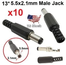 10 pcs 13mm* 2.1mm x 5.5mm Male DC Power Plug Socket Jack Connector Adapter