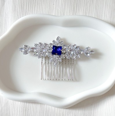 Braut Hochzeit Haargleiter Kamm Frauen Formell Luxus Blau Silber Kristall Haarteil