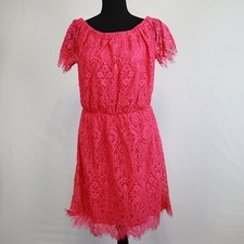 Maurices Dress Womens Medium Off The Shoulder Pink Floral Lace Short Sleeve NWT