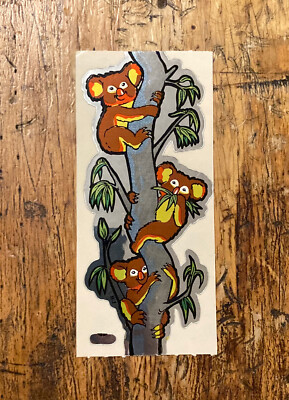 Vtg 1980s THREE KOALAS CLIMBING EUCALYPTUS TREE Bear Shiny Foil Sticker BJ RARE!