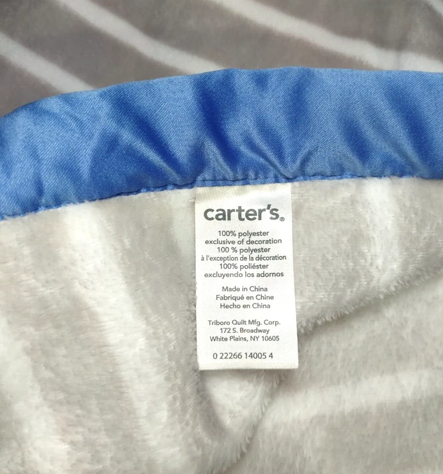 Cobertor de beisebol Carters I'm A Great Catch bebê menino Lovey listra cinza cetim azul - Imagem 3 de 3