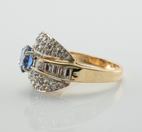 Anillo de diamantes con zafiro de Ceilán banda de oro de 18 quilates Estate - Imagen 5 de 10