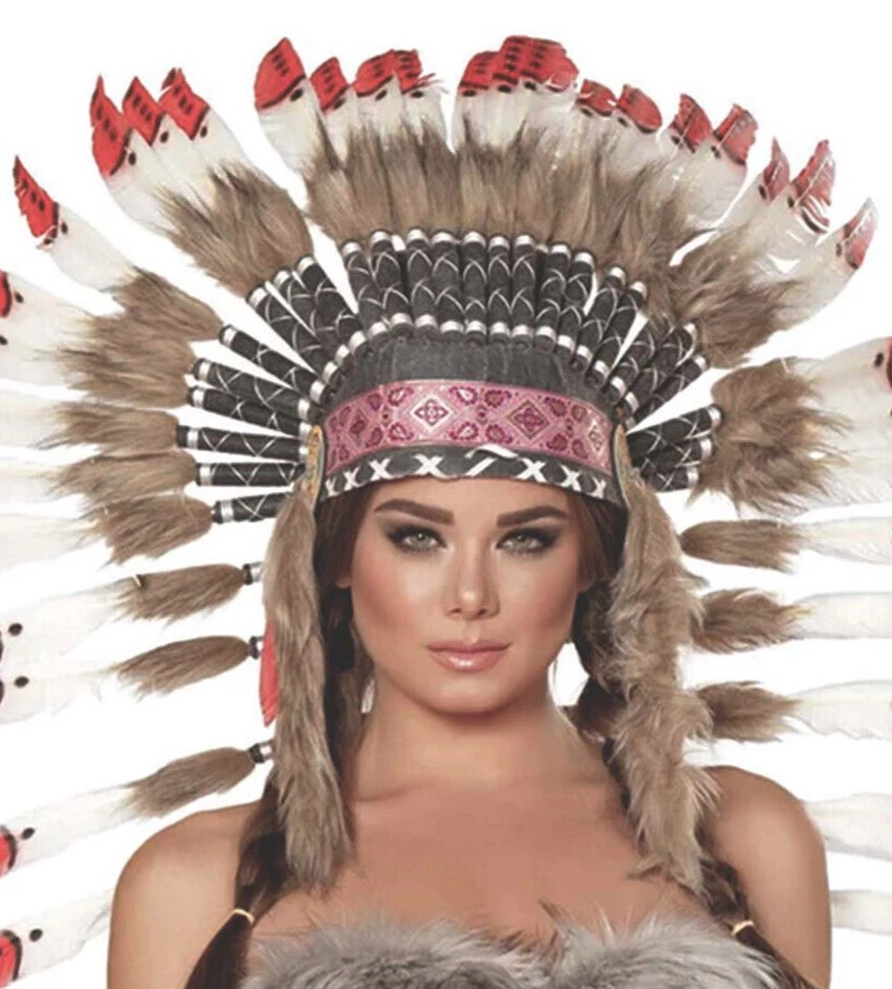 Tocado indio con puntas rojas para mujer disfraz juego de rol accesorio talla única Foto 2 de 2
