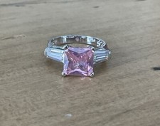 FAS 925 Sterling Silver Princess Cut Pink Topaz Ring Sz 7.25