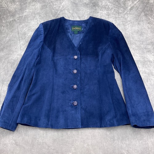 Danier Anzug Damenjacke groß 12 Rock 12 blau Wildleder gefüttert Kanada Vintage - Bild 2 von 18