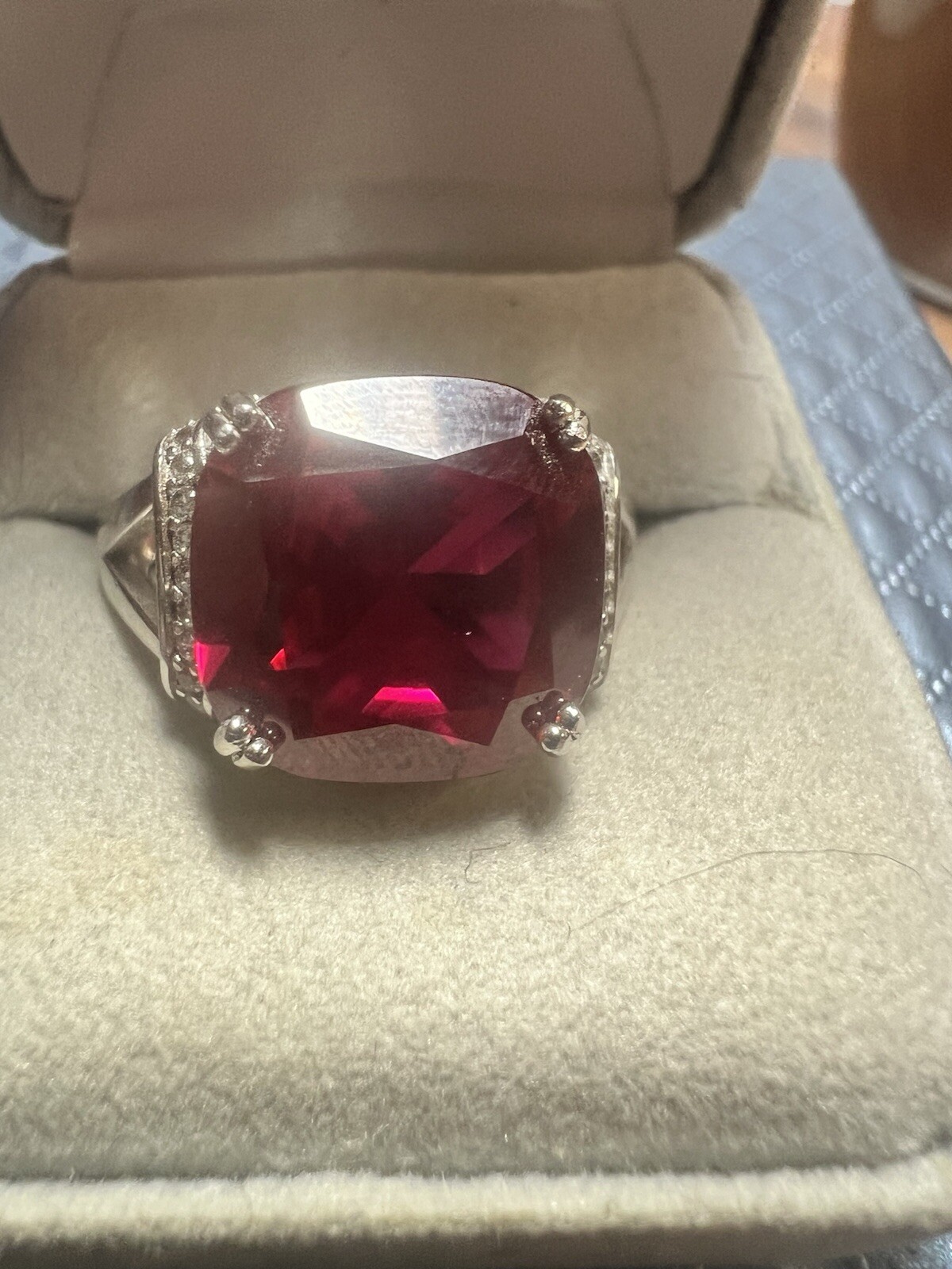 Sterling Silver 925 - BBJ Ruby Crystal Ring Sz 12… - image 2