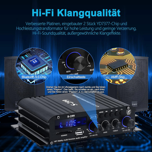 4.1Ch Amplificatore Hifi Di Potenza Audio,5.0 Bluetooth Mini Ricevitore Stereo A - Foto 6 di 12