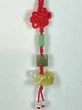 Hand Carved Natural Jade Chinese Zodiac Dog Pendant Knotted CellPhone Car Charm