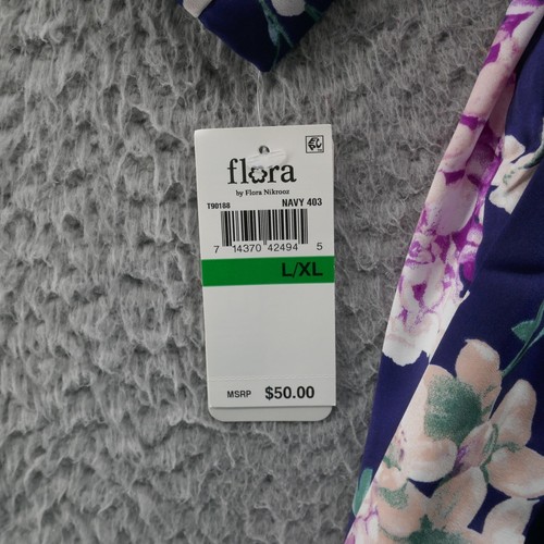 NWT Flora Nikrooz Floral Print Satin Robe L/XL Blue Pink Womens Kimono Sleeve - Picture 10 of 13