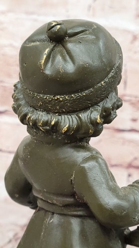 Child Musician Girl Bronze Sculpture Statue Winter Hat Figurine Collectible - Picture 9 of 10