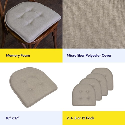 Durable Tufted Chair Cushions - Set of 6 Memory Foam Pads with Non-Slip Back - Picture 8 of 8