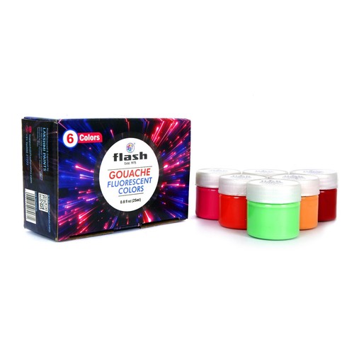 Fluorescent Gouache Neon Paint Set 6 Colours X 25mL FLASH Vibrant Rich Pigments - Picture 5 of 8