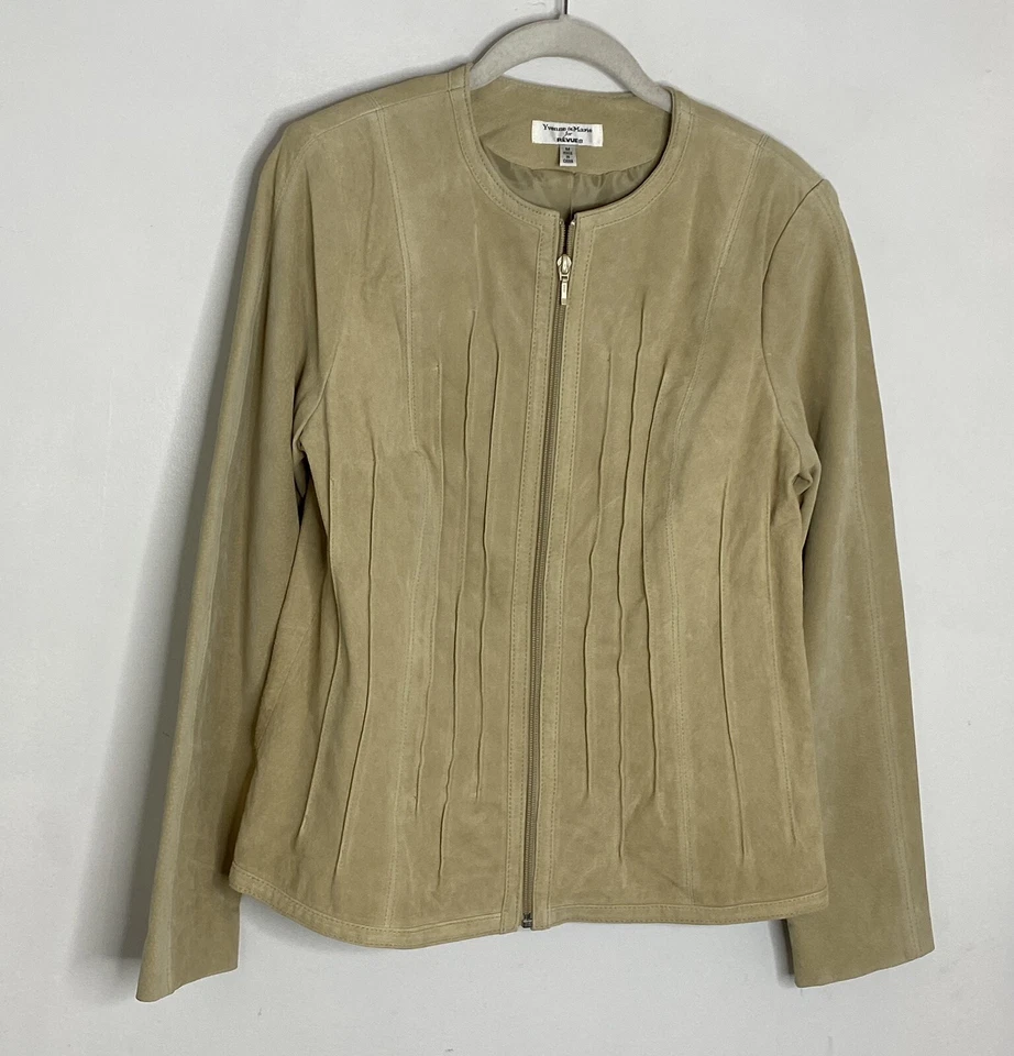 Yvonne La Marie Revue VTG Tan Suede Leather Full Zip Jacket Coral Women's Size M - Image 2 of 4