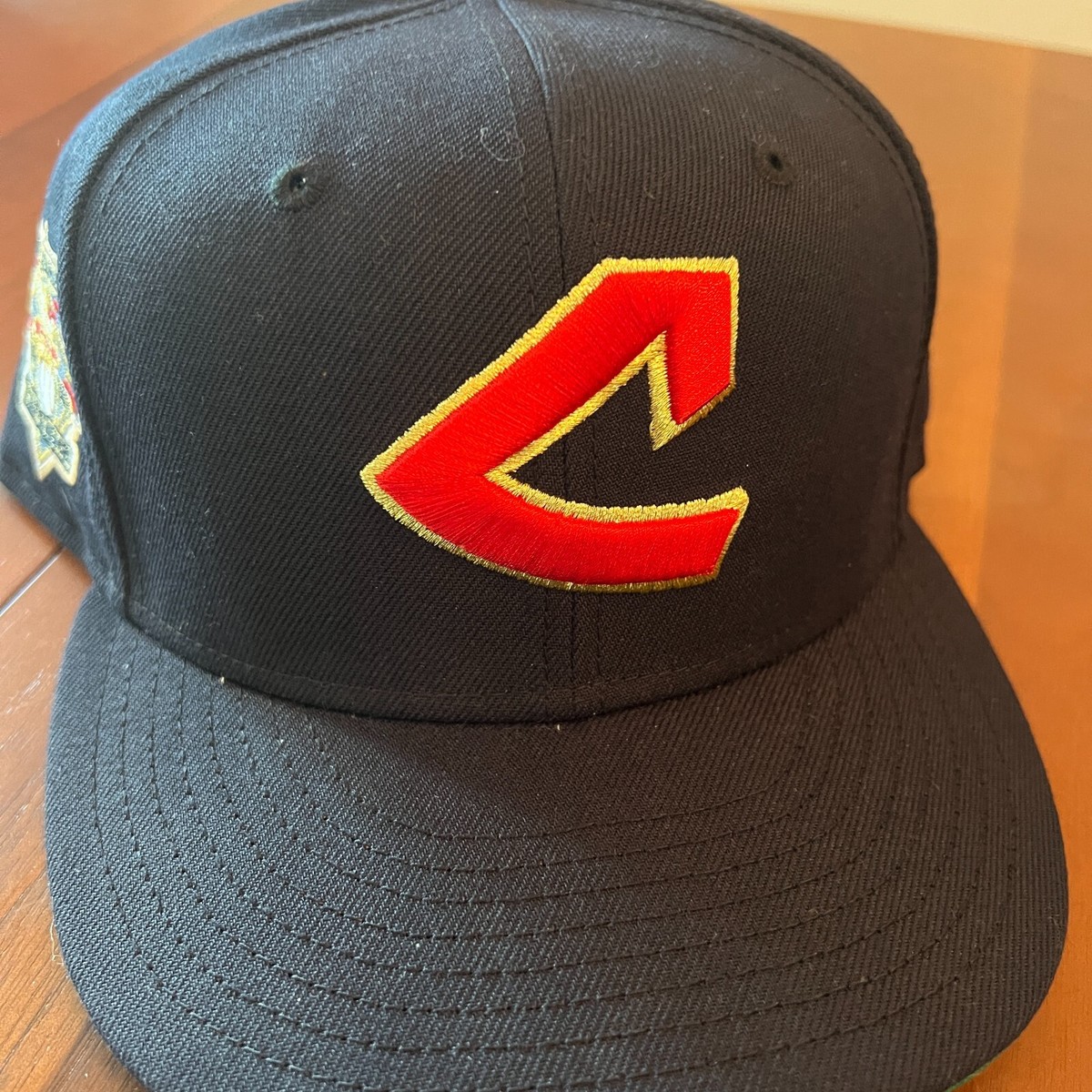 New Era 7 1/2 Cleveland Indians Navy Blue Red Gold 100