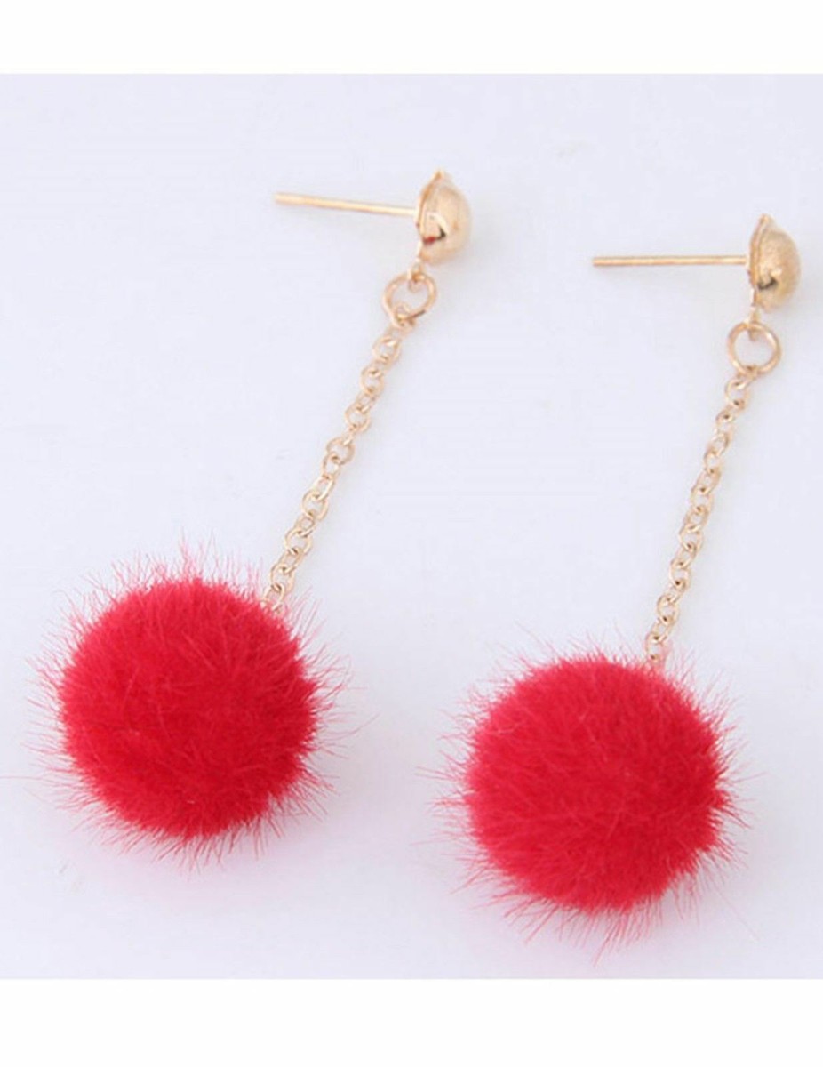 pom pom earring faux fur dangle drop fashion fluffy pom pom earrings