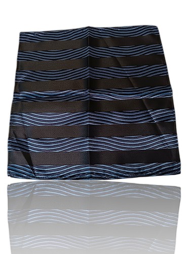 Nwot 100% Silk 9.5" X 9.5" Pocket Square, Blue/Black Striped. - Picture 2 of 5