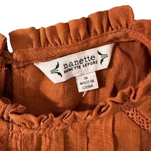 NWT Nanette Lepore Top Gingerbread Pintuck S Flutter Cap Sleeve Trendy Fall Rust - Picture 10 of 15