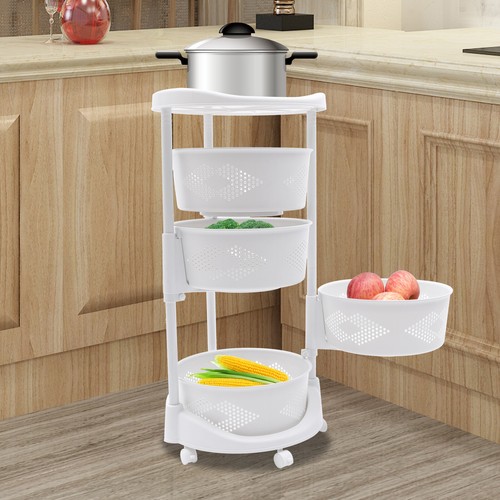 4 Tier Rotating Storage Rack Iron Kitchen Bedroom Bathroom Organizer Basket Cart - Picture 3 of 11