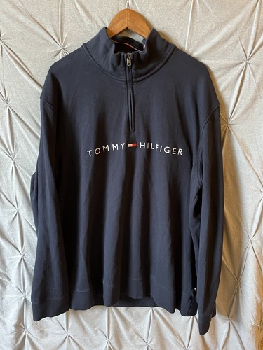 Tommy Hilfiger dunkelblauer Herren Rollkragen Pullover 1/4 Zip Gr. 2XL bestickt
