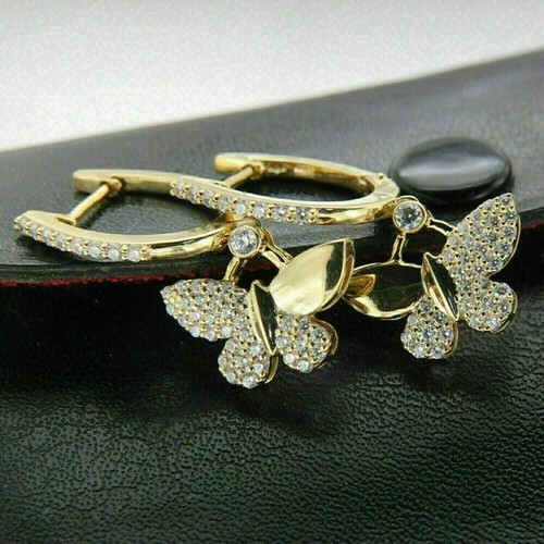 2Ct Lab Created Round Diamond Womens Wedding Drop Earring 14K Yellow Gold Plated - Picture 2 of 5