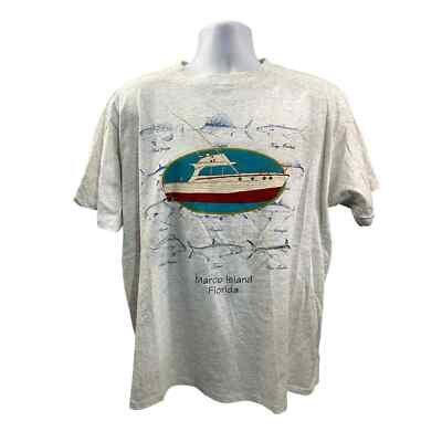 Vintage Marco Island Fishing Boat T-Shirt Size XL USA Single stitch 