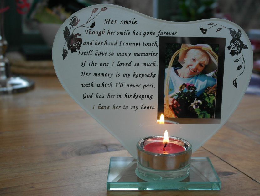 Her smile Inspirational poem, candle and photo holder glass memorial