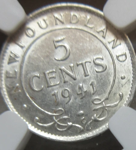 1941 Canada Newfoundland Silver Five Cents Coin. NGC AU 55 Nickel 5 Cents 5c
