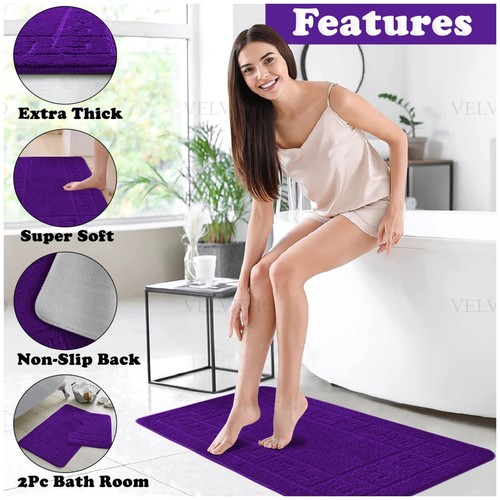 MEMORY LOOP BATH MAT SET PEDESTAL NON SLIP SUPER SOFT TOILET BATHROOM RUG 2PC - Picture 266 of 341
