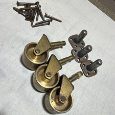 Lot of 3 Brass Grand Piano Casters with Mounting Receptacles and Screws