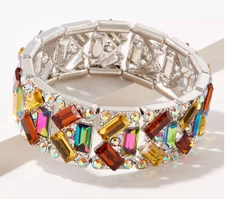 Kirks Folly Silvertone Divine Multicolor Crystal Stretch Bracelet Avg