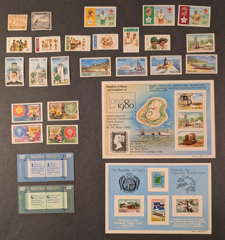 Nauru - Nice lot of 27 mint stamps, mostly MNH, & 2 mini-sheets, VF.