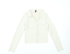 H&M Divided Women's Beige Ribbed Button-Up Collared Top Size S