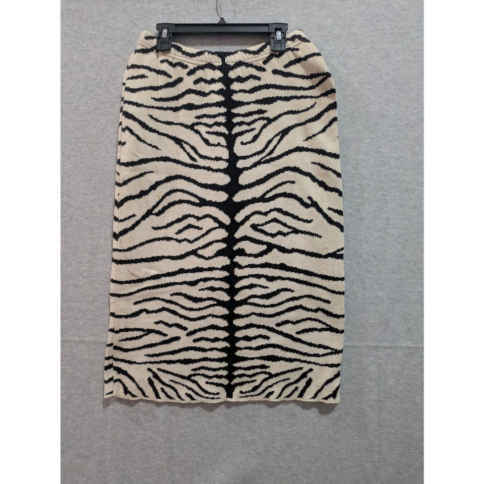 Falda Lápiz Joan Vass Mujer Talla 1 Algodón Tejido Estampado Cebra Hecha en EE. UU. Negra Blanca Foto 2 de 4