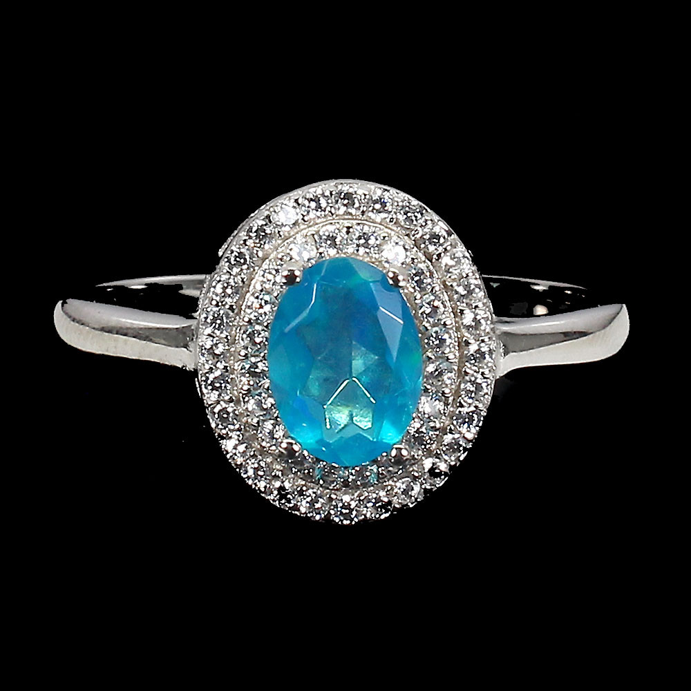 925 Sterling Silver Ring Oval Blue Opal 7x5mm Natural Gemstone Jewelry Size 